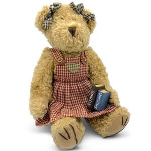 Vintage Artisan Flair School Girl Teacher Jointed Bear with Bows Jumper & Books